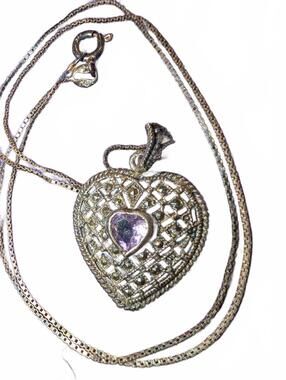 Vintage Sterling,amethyst, and marcasite Heart-Shaped Pendant
